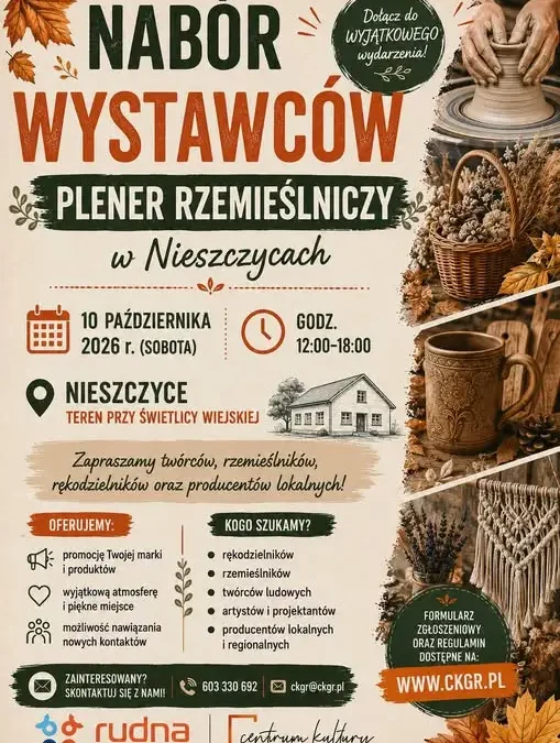 Nieszczyce: nabór wystawców na Plener Rzemieślniczy – zgłoszenia do 1 października