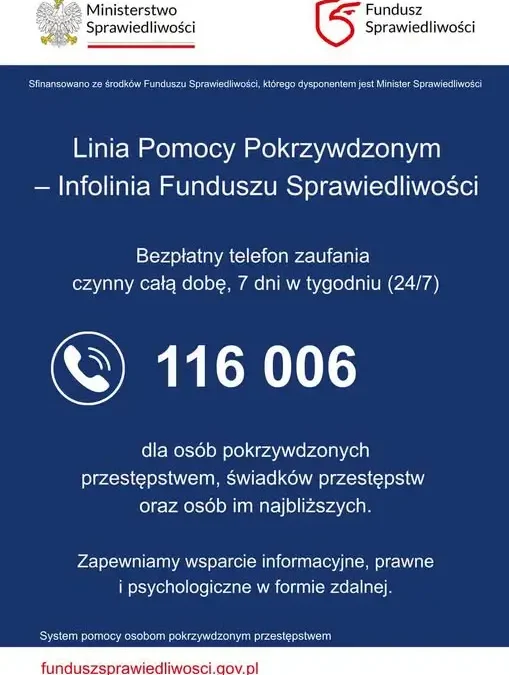 Ogólnopolska Linia Pomocy Pokrzywdzonym – wsparcie 24/7 pod numerem 116 006