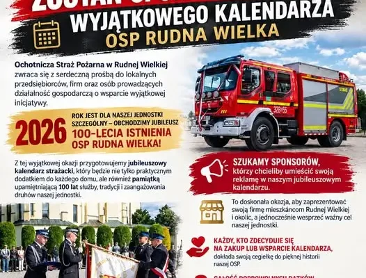 Jubileuszowy kalendarz OSP Rudna Wielka – pamiątka 100-lecia i wsparcie dla repliki sztandaru