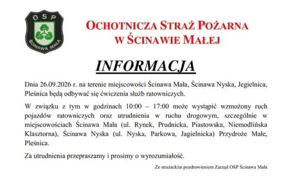 Ćwiczenia służb ratowniczych w gminie Korfantów – utrudnienia 26 września