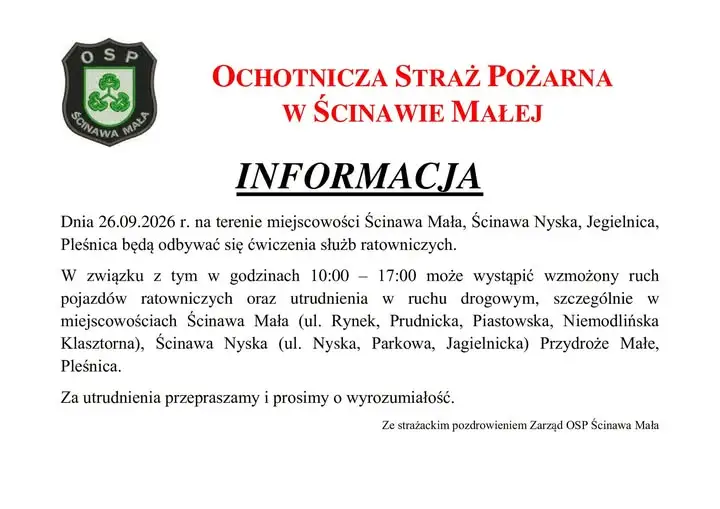 Ćwiczenia służb ratowniczych w gminie Korfantów – utrudnienia 26 września