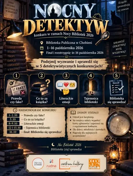 Nocny Detektyw – konkurs w Bibliotece Publicznej w Chobieni