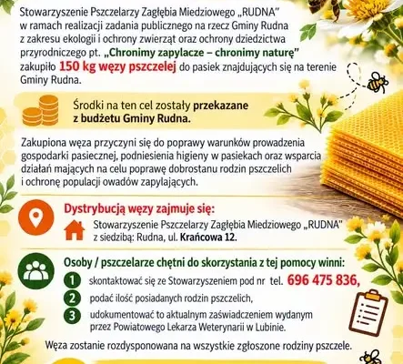 Gmina Rudna wspiera pszczelarzy – 150 kg węzy pszczelej dla lokalnych pasiek
