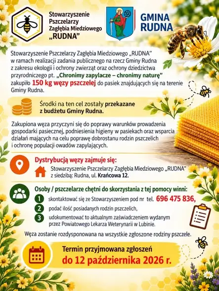 Gmina Rudna wspiera pszczelarzy – 150 kg węzy pszczelej dla lokalnych pasiek
