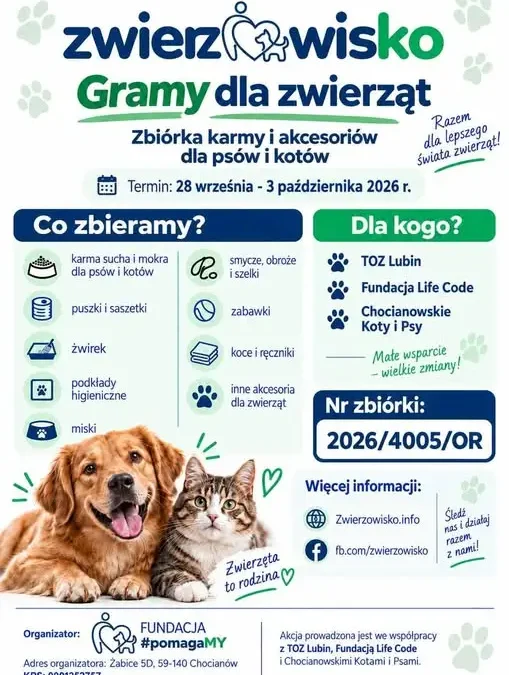 „Zwierzowisko – Gramy dla zwierząt” – wielka zbiórka dla zwierząt w Gminie Lubin