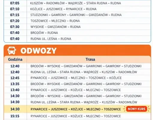 Nowy kurs o 14:30 w kierunku Mleczna – zmiany w rozkładzie dowozów i odwozów szkolnych