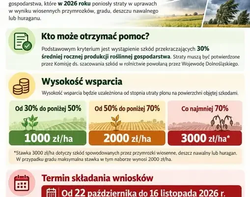 ARiMR: nowe stawki pomocy dla rolników poszkodowanych przez przymrozki i grad