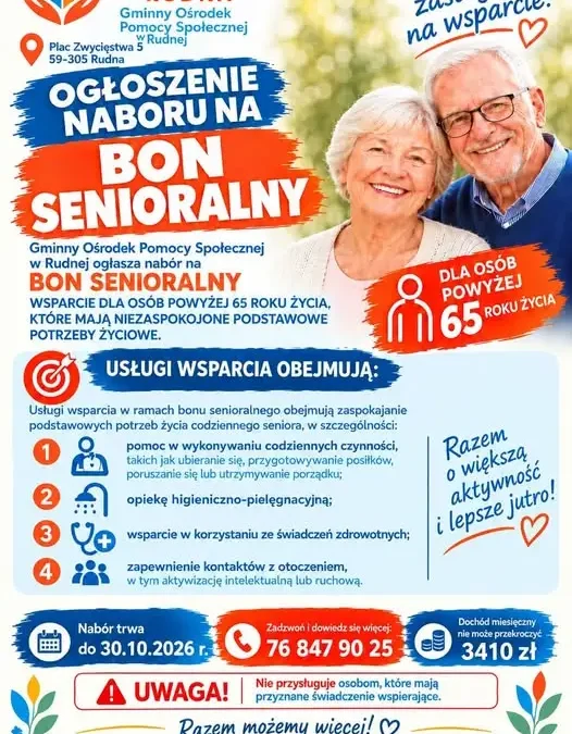 Bon Senioralny w Rudnej: nabór wniosków tylko do 30 października